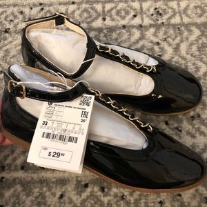 ZARA Girls patent leather strap ballet flats sz 2